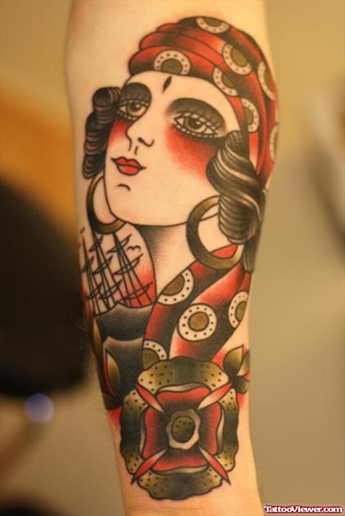 Traditional Gypsy Tattoo On Left Forearm