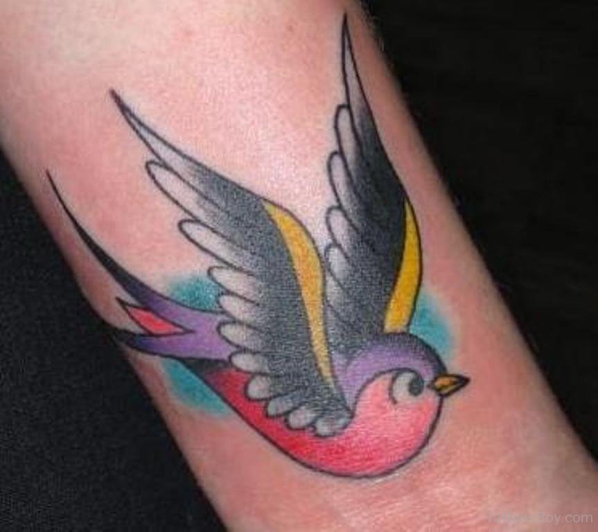 Traditional Sparrow Tattoo On Forearm