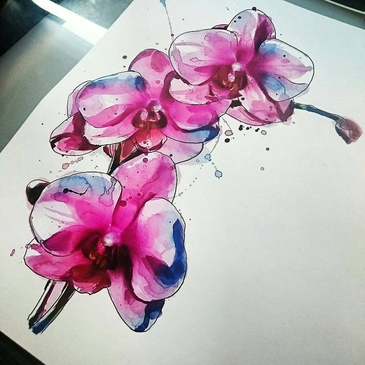 Watercolor Orchid Flowers Tattoos Sample