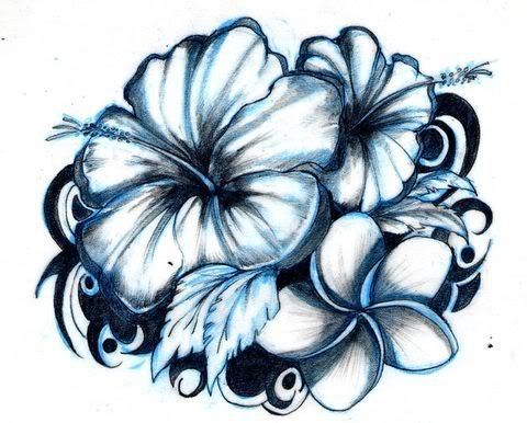Blue Hibiscus Flowers Tattoo Design