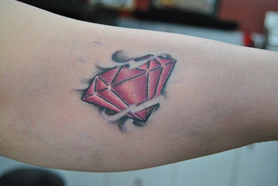 Nice Red Diamond Tattoo On Inner Bicep