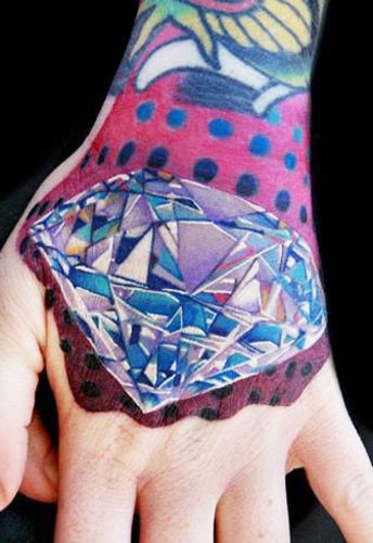 Realistic Left Hand Diamond Tattoo