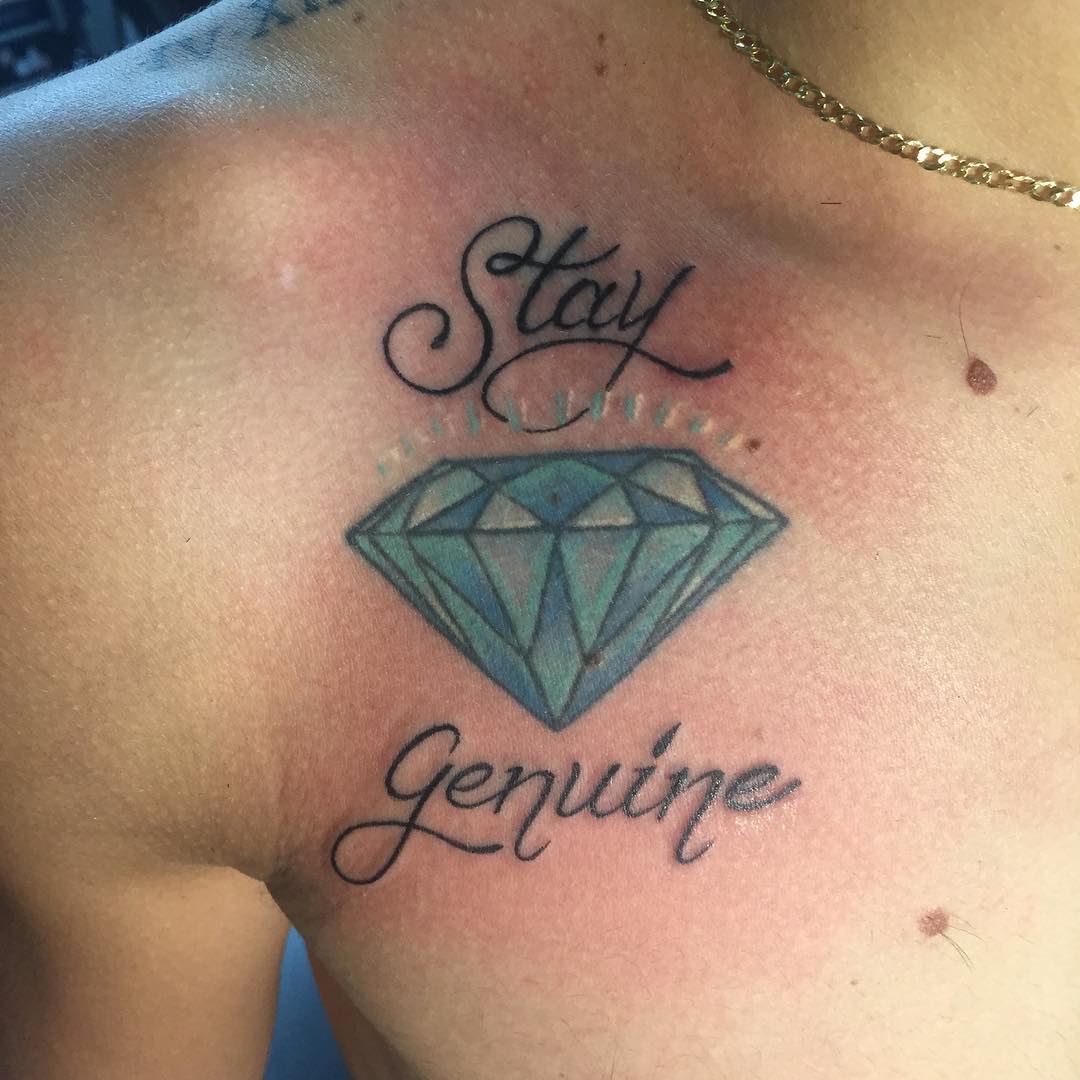 Stay Genuine Diamond Tattoo On Front Shoulder