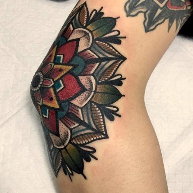 Traditional Mandala Flower Tattoos On Elbow