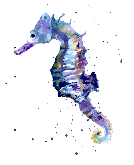 Watercolor Seahorse Tattoo Design Sample