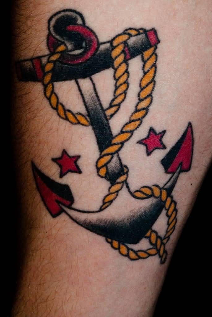 Traditional Anchor Tattoo On Arm Sleeve