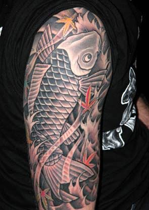 Black Koi Fish Tattoo On Arm