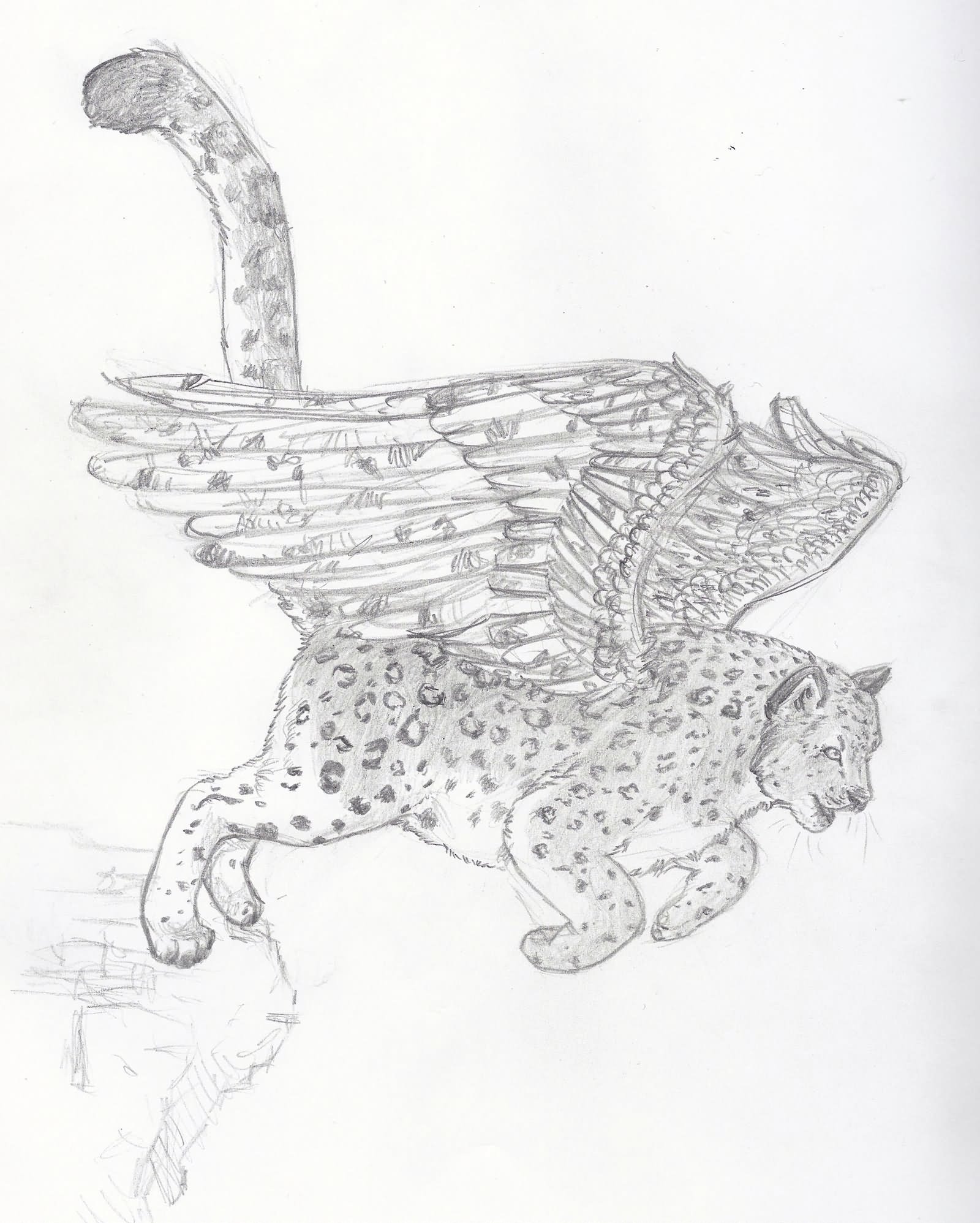 Winged SNow  Leopard Tattoo Design