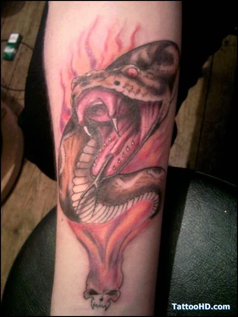 Flaming Snake Tattoo On Arm