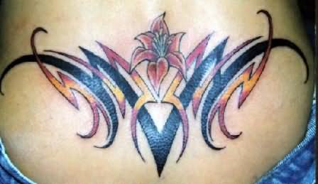 Tribal Flower Tattoo On Waist