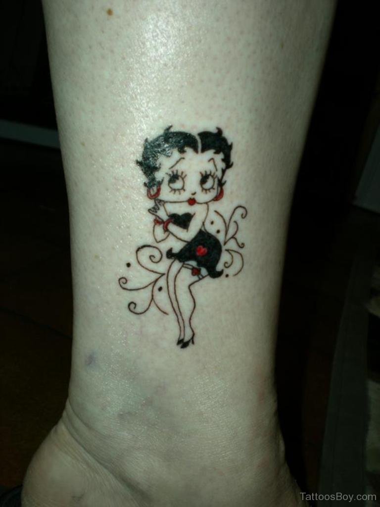 Small Betty Boop Tattoo On Lower Leg